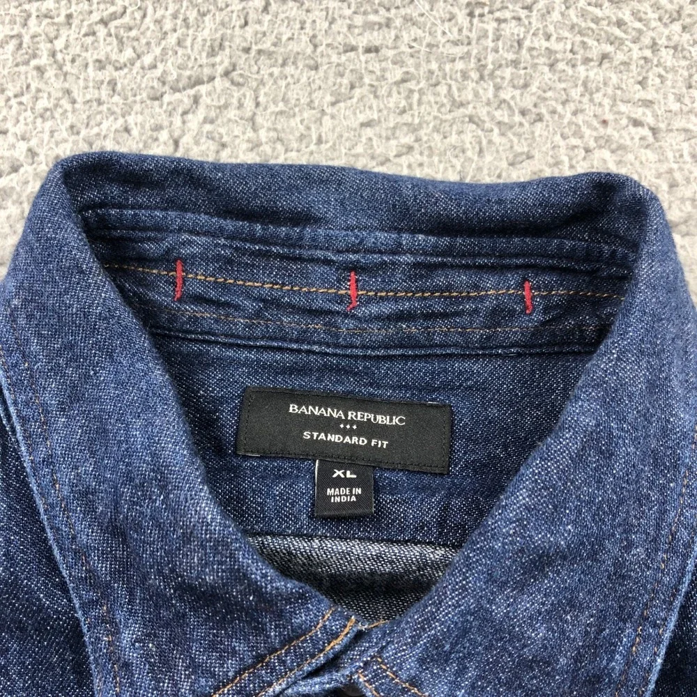 Banana Republic Shirt Men Extra Large Indigo Denim Heritage Workwear Cotton Hemp